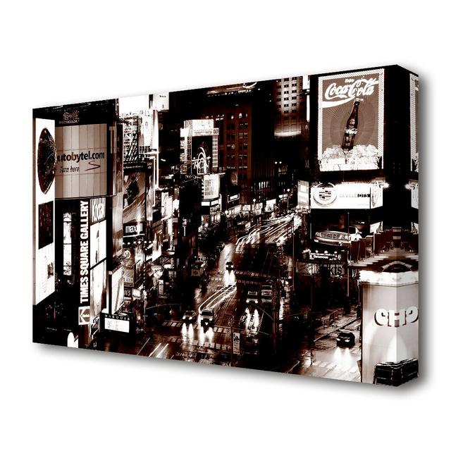 Times Square New York Brown Architecture - Wrapped Canvas Photograph Print East Urban Home Size: 81.3 cm H x 121.9 cm W on Productcaster.