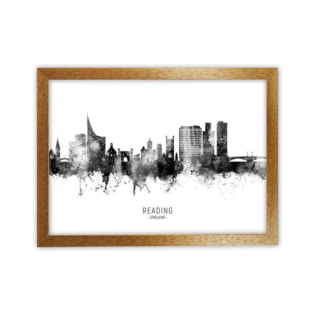 Reading England Skyline Black White City Name by Michael Tompsett - Print Latitude Run Format: Brown Framed, Size: 34cm H x 46cm W x 3cm D on Productcaster.