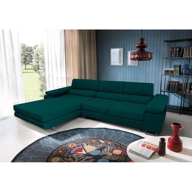 Ecksofa mit Schlaffunktion und Bettkasten Brayden Studio Polsterfarbe: Dunkeltürkis - Itaka39, Ausrichtung: Linksseitig on Productcaster.