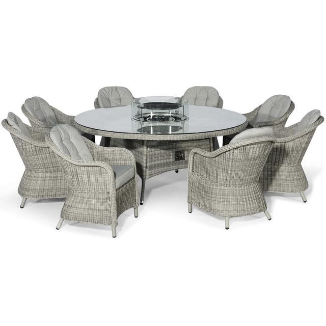 Balcom 8 Seat Round Rattan Fire Pit Dining Set - with Lazy Susan Rosalind Wheeler on Productcaster.