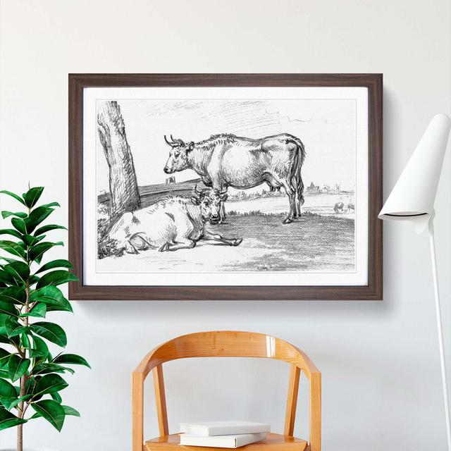 Two Cows by Jean Bernard - Picture Frame Drawing Print East Urban Home Frame Option: Walnut Framed, Size: 27cm H x 36cm W x 2cm D on Productcaster.