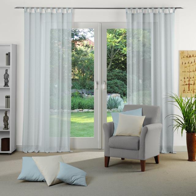 Sunday 82% Polyester And 18% Cotton Semi Sheer Tab Top Curtain Panel Wirth Panel Size: 142cm Width x 295cm Drop, Curtain Colour: Blue on Productcaster.