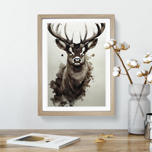 XV1022-4178X Stag Watercolour - Single Picture Frame Print Alpen Home Format: Oak, Size: 34cm H x 25cm W x 2cm D on Productcaster.