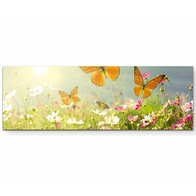 Leinwandbild Schmetterlinge auf einer Blumenwiese im Sommer East Urban Home Größe: 120 L x 40 B on Productcaster.