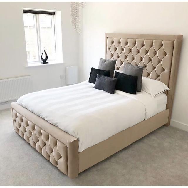 Tiffin Upholstered Bed Frame Rosdorf Park Size: Double (4’6), Colour: White on Productcaster.