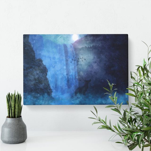 Waterfall With Stag - Print East Urban Home Size: 40cm H x 60cm W x 3cm D on Productcaster.