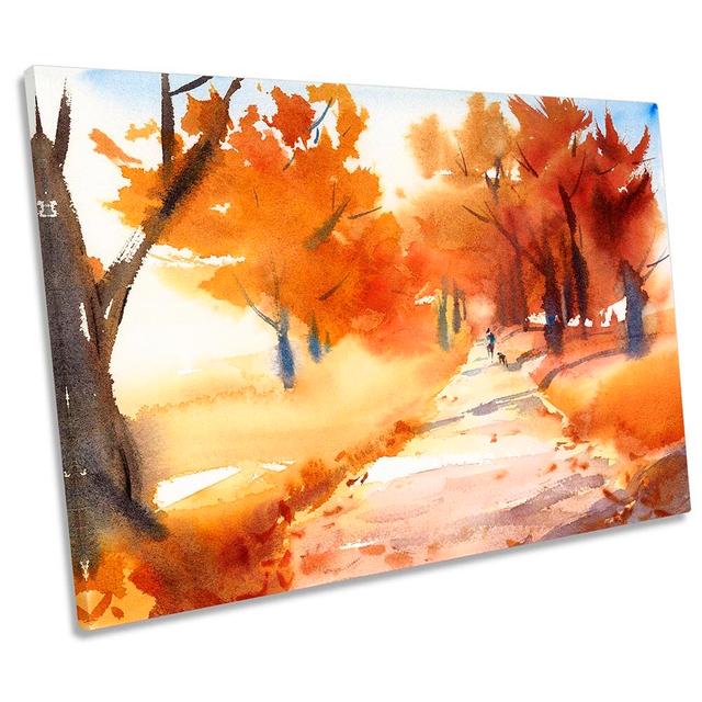 Autumn Orange Landscape Trees Framed - Wrapped Canvas Print Marlow Home Co. Size: 50.8cm H x 76.2cm W x 2cm D on Productcaster.