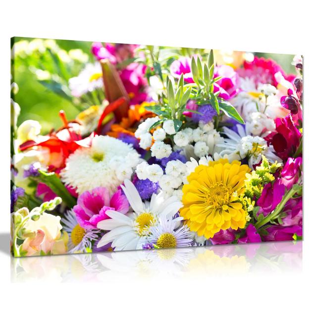 Summer Flowers Floral Bouquet - Wrapped Canvas Print Ebern Designs Size: 31cm H x 46cm W on Productcaster.