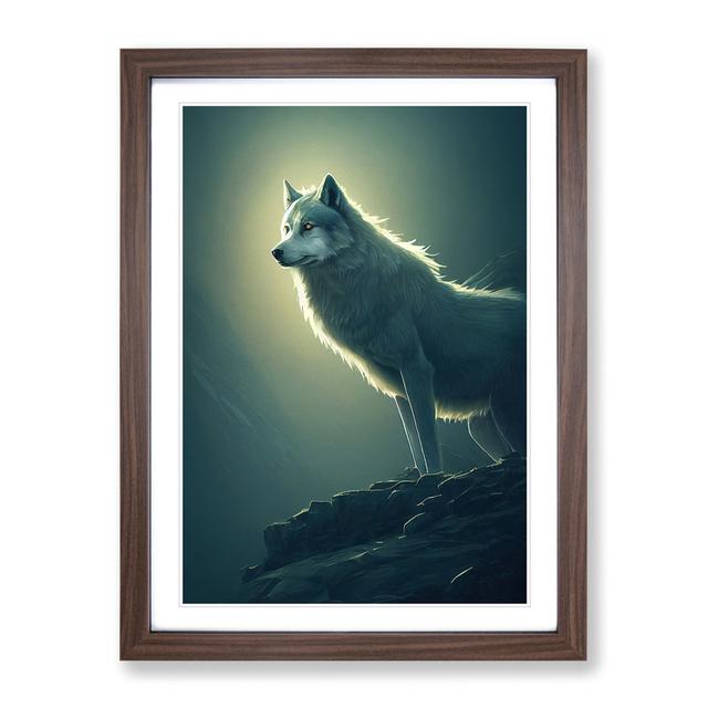 Wolf upon the Rock - Picture Frame Graphic Art Alpen Home Size: 46cm H x 34cm W, Frame Colour: Brown on Productcaster.