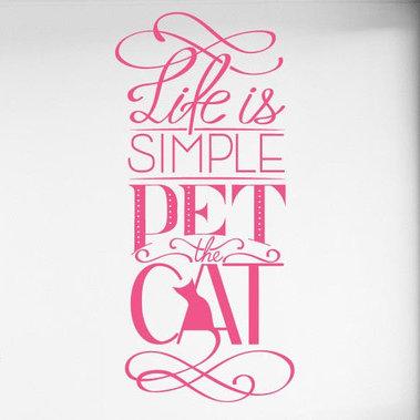 Life Is Simple Pet The Cat Wall Sticker 17 Stories Size: Large, Colour: Beige on Productcaster.