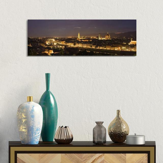 Buildings In A City, Ponte Vecchio, Arno River - Wrapped Canvas Panoramic Print Ebern Designs Size: 30.48cm H x 91.44cm W x 3.81cm D on Productcaster.