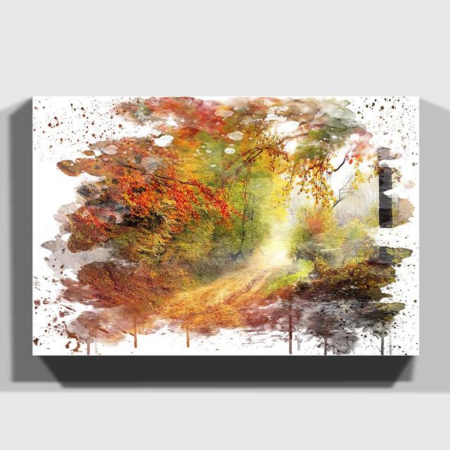 'Landscape Autumn Fall Woodland Forest' Graphic Art Print Latitude Run Format: Wrapped Canvas, Size: 70cm H x 100cm W on Productcaster.