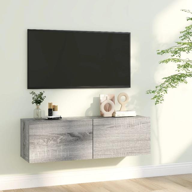 TV Cabinet 100X30x30 Cm | Modern Engineered Wood Entertainment Center Latitude Run Colour: Grey on Productcaster.