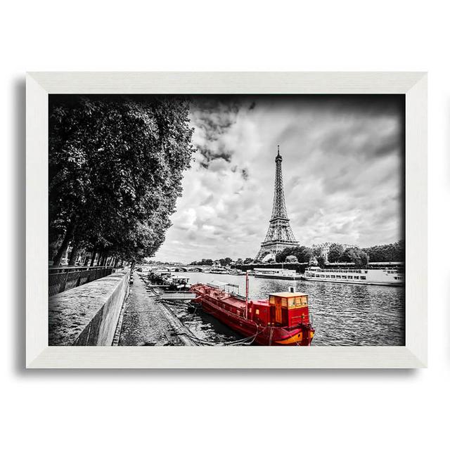 Eiffel Towerriver Seine Latitude Run Size: 29.7cm H x 42cm W x 8cm D, Format: Black Framed Paper on Productcaster.