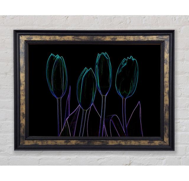 Abstract Neon Floral 30 Framed Print Ivy Bronx Size: 84.1cm H x 142.2cm W x 8cm D, Format: Galway Gold Black Framed Paper on Productcaster.