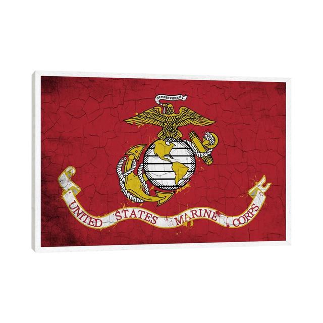 'U.S. Marine Corps Crackled Flag' Graphic Art on Wrapped Canvas East Urban Home Size: 45.72cm H x 66.04cm W x 3.81cm D, Format: White Floater Framed on Productcaster.