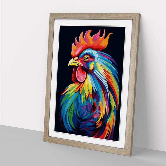 Rooster Op Brambly Cottage Size: 46cm H x 34cm W x 2cm D, Frame Colour: Oak on Productcaster.