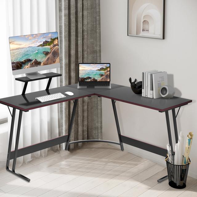 Mircela L-Shaped Metal Base Writing Desk 17 Stories Colour: Black on Productcaster.