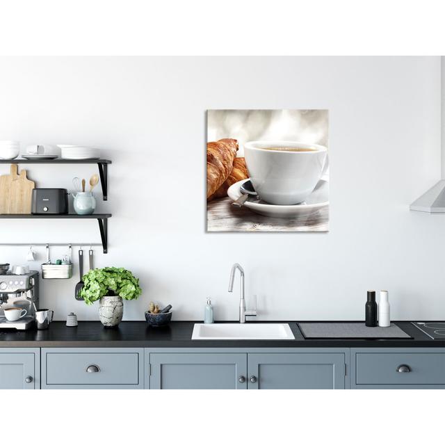 Fresh Croissant And Coffee - No Frame Print on Glass Brayden Studio Size: 70cm H x 70cm W x 0.4cm D on Productcaster.