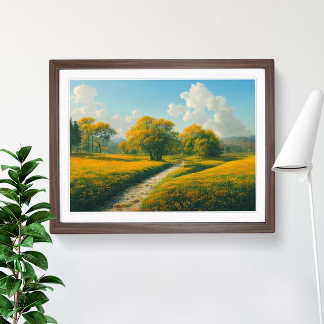 Traditional Spring Meadow Landscape - Picture Frame Graphic Art Marlow Home Co. Size: 46cm H x 64cm W x 2cm D, Frame Colour: Walnut Framed on Productcaster.