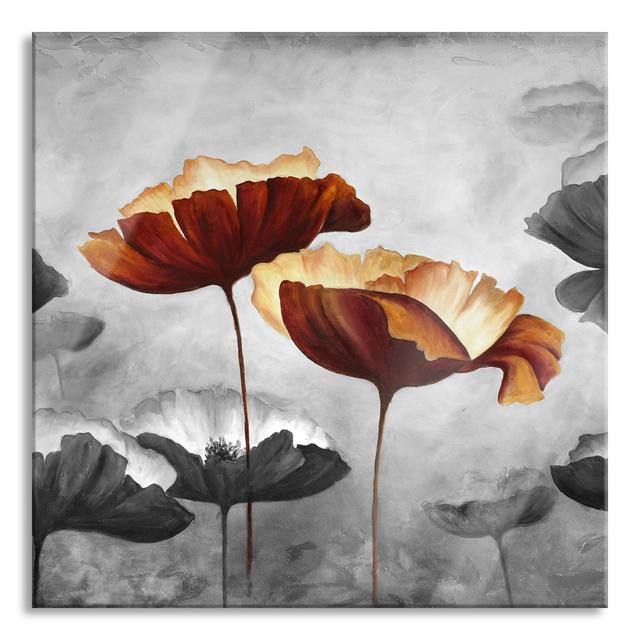 Poppies Drawn in Black and White - Unframed Painting on Glass Brayden Studio Size: 60cm H x 60cm W x 0.4cm D on Productcaster.