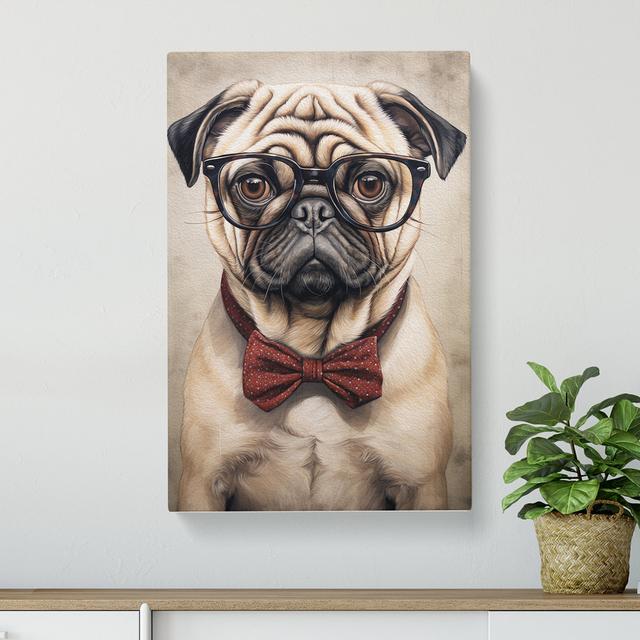 Pug with Glasses Painting Happy Larry Size: 60cm H x 40cm W x 3cm D on Productcaster.