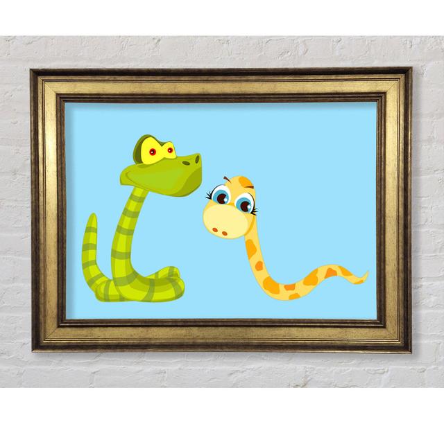 Two Snakes White Framed Print - Single Picture Frame Print on Canvas Zoomie Kids Size: 60cm H x 84cm W x 8cm D, Colour: Blue, Format: Antique Gold Fra on Productcaster.