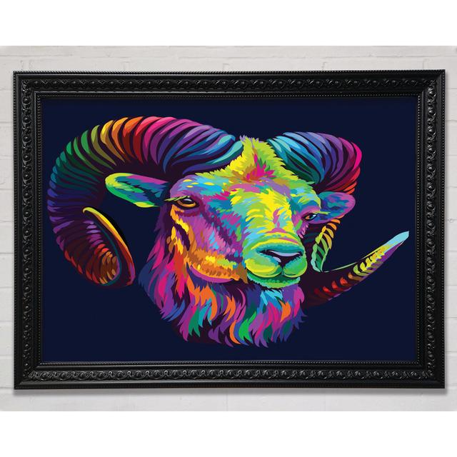 The Horned Goat Vibrant - Print August Grove Size: 100cm H x 141.4cm W x 3cm D on Productcaster.