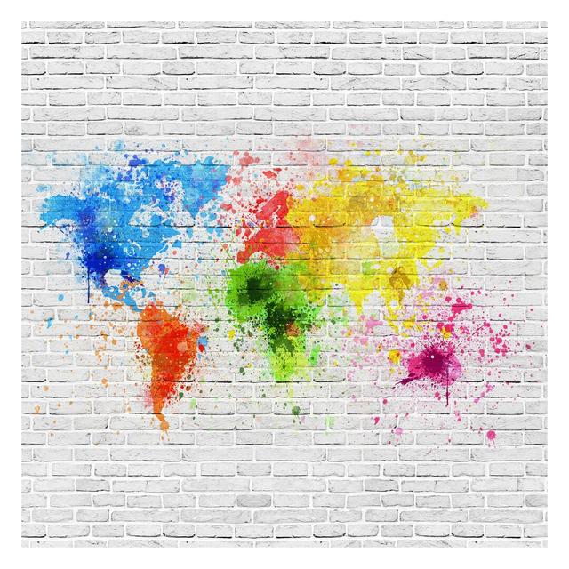 White Brick Wall World Map Semi-Gloss Wallpaper Roll East Urban Home Material quality: Premium (150g/m²), Size: 2.4m x 240cm on Productcaster.