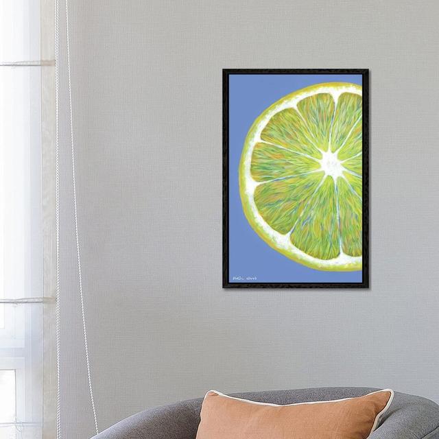 Lemon Slice On Blue by Kirstin Wood - Painting on Canvas Latitude Run Size: 66.04cm H x 45.72cm W x 3.81cm D, Format: Black Framed Canvas on Productcaster.