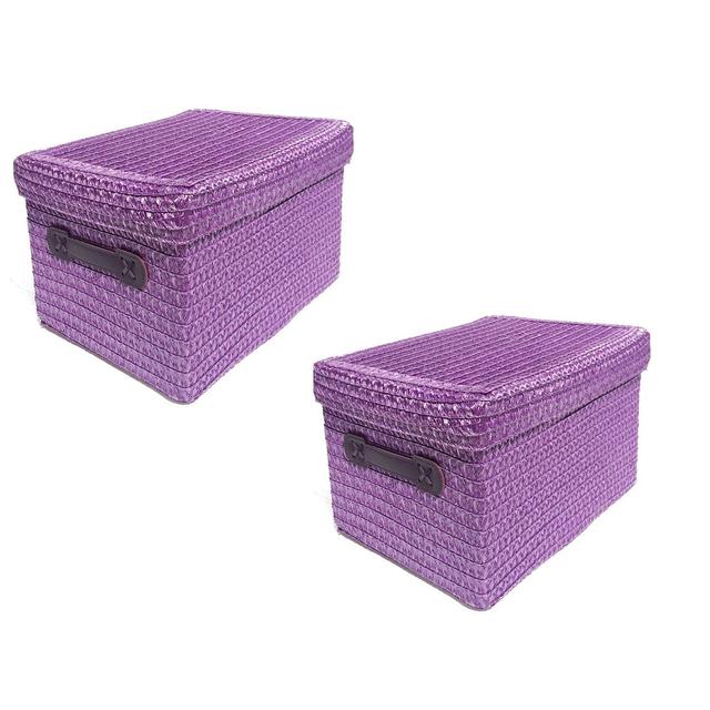 Fabric Box (Set of 2) Symple Stuff Size: 21cm H x 33cm W x 24cm D, Colour: Purple/Purple on Productcaster.