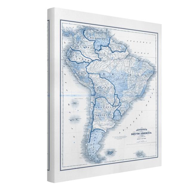 Map in blue tones - South America - Wrapped Canvas Graphic Art Williston Forge Format: 330g/m³ recycled canvas, Size: 40cm H x 30cm W on Productcaster.