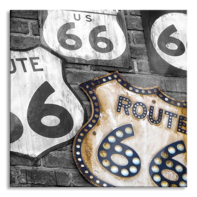 Rustic Route 66 Signs - No Frame Print on Glass Williston Forge Size: 80cm H x 80cm W x 0.4cm D on Productcaster.