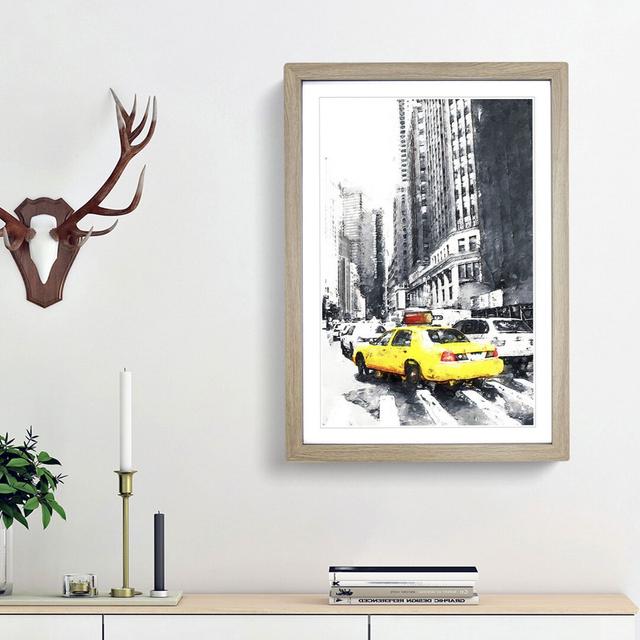 A Yellow Taxi Cab in New York Abstract Art - Picture Frame Graphic Art Print East Urban Home Frame Option: Oak Framed, Size: 65cm H x 48cm W x 2cm D on Productcaster.