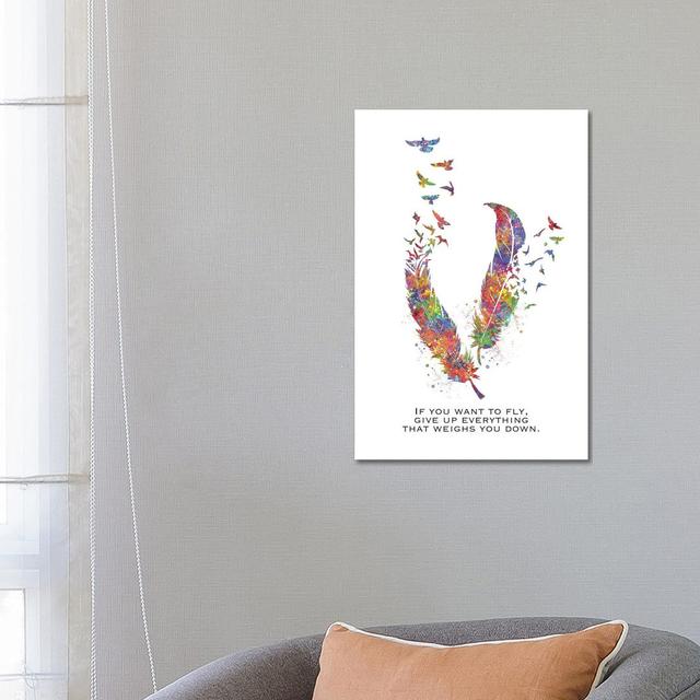 Feather Quote Portrait by Genefy Art - Wrapped Canvas Print ClassicLiving Size: 66.04cm H x 45.72cm W x 3.81cm D on Productcaster.