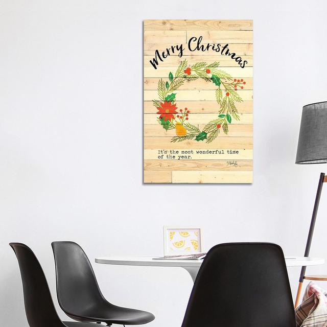 Merry Christmas Wreath by Marla Rae - Wrapped Canvas Print The Seasonal Aisle Size: 101.6cm H x 66.04cm W x 1.9cm D on Productcaster.