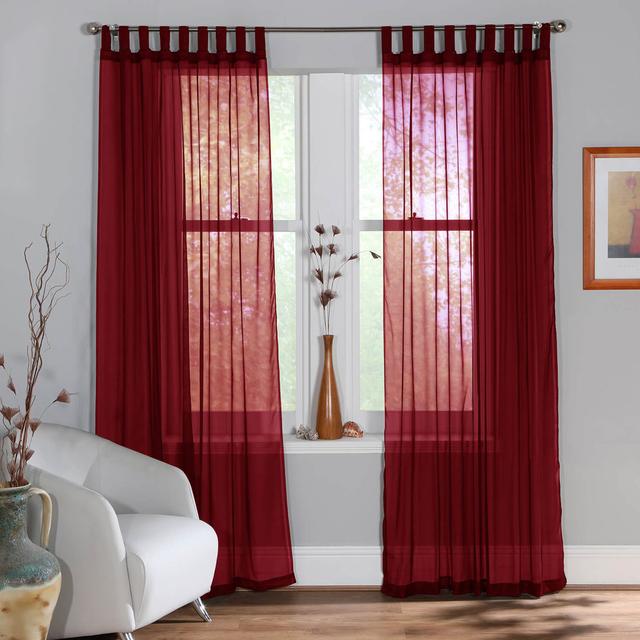 Mitthun Polyester Semi Sheer Tab Top Pair 17 Stories Curtain Colour: Red, Panel Size: 149cm Width x 137cm Drop on Productcaster.