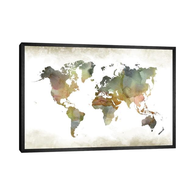 World Greenishmap Ivy Bronx Size: 45.72cm H x 66.04cm W x 3.81cm D, Format: Black Framed Canvas on Productcaster.