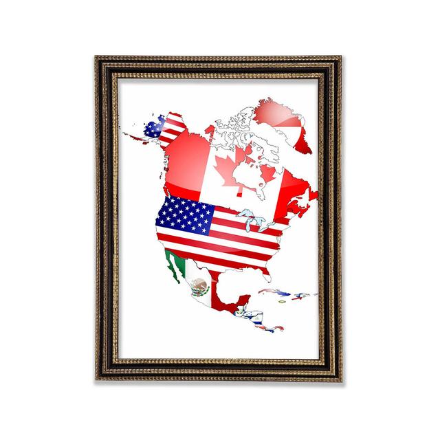 North America Flag Map Framed Print Wall Art Williston Forge Size: 29.7cm H x 42cm W x 3cm D, Format: Black Framed Paper on Productcaster.