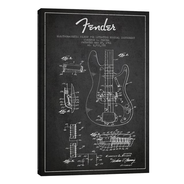 Guitar Charcoal Patent Blueprint by Guitar - Print on Canvas Brayden Studio Frame Option: No Frame, Size: 66.04cm H x 45.72cm W x 3.81cm D on Productcaster.