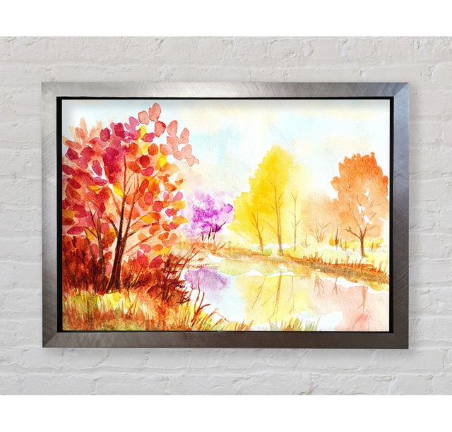 Autumn On The Lake Framed Print Ophelia & Co. Size: 84.1cm H x 118.9cm W x 3.4cm D, Format: Silver Framed Paper on Productcaster.