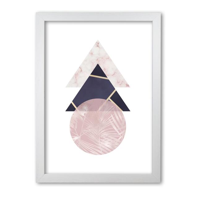 Pink And Navy Marble Abstract Triangles And Circle - Print East Urban Home Size: 30 cm H x 21 cm W x 5 cm D, Format: White Grain Frame on Productcaster.