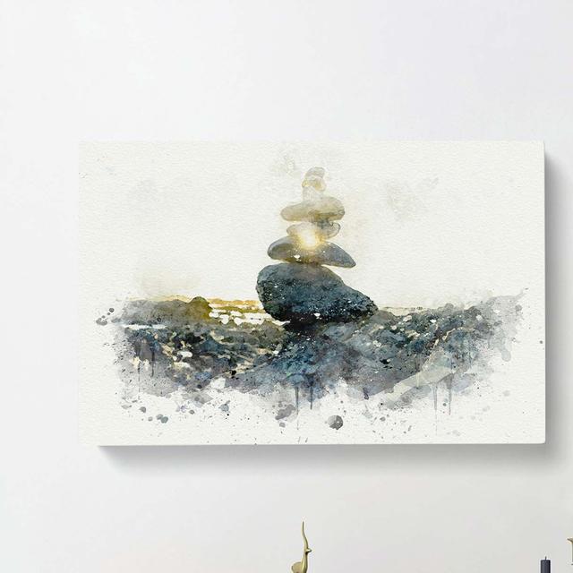 Rock Cairns With Sunlight In Abstract - Wrapped Canvas Painting East Urban Home Size: 40cm H x 60cm W x 3cm D on Productcaster.