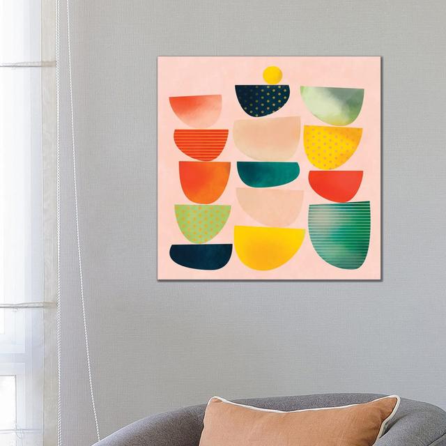 Mid Century Geometric Half Circles Ivy Bronx Format: Canvas, Size: 66.04cm H x 66.04cm W x 1.905cm D on Productcaster.