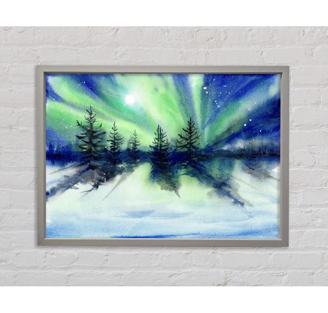 Northern Light Moon Burst - Print Brayden Studio Size: 100cm H x 141.4cm W x 3.3cm D, Format: Light Grey Framed Canvas on Productcaster.