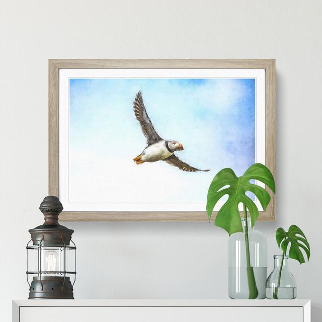 Flying Atlantic Puffin Bird - Picture Frame Graphic Art Print East Urban Home Size: 62cm H x 87cm W x 2cm D, Frame Option: Oak Framed on Productcaster.