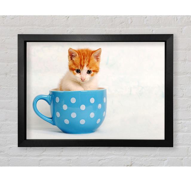 Tea Cup Kitten Cat Framed Print Ebern Designs Size: 100.1cm H x 141.4cm W x 3.4cm D, Format: Black Framed Paper on Productcaster.