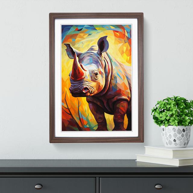 Rhino Cubism - Single Picture Frame Print on Wood World Menagerie Format: Walnut Framed, Size: 46cm H x 34cm W x 2cm D on Productcaster.