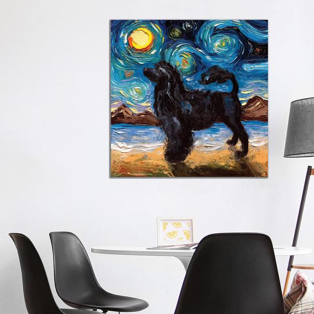 Portuguese Water Dog Night by Aja Trier - Wrapped Canvas Print Rosalind Wheeler Size: 93.98cm H x 93.98cm W x 1.91cm D on Productcaster.