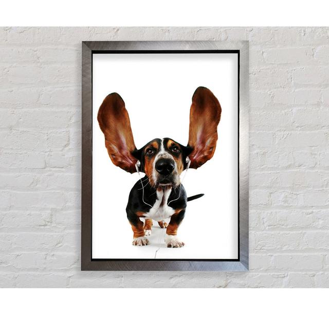 Basset Hound Musik Gerahmter Druck Happy Larry Größe: 141,4 cm H x 100 cm B x 3,4 cm T, Format: Poster mit silberfarbenem Rahmen on Productcaster.